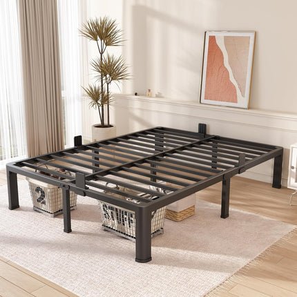 Queen Metal Bed Frame 14 Inch Heavy Duty Platform with Steel Slats No Box Spring Needed