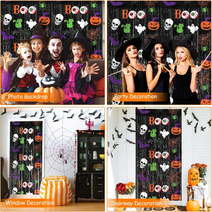 2-Pack Halloween Foil Fringe Curtains 3.3x6.6FT, Scary Party Photo Backdrop Decor