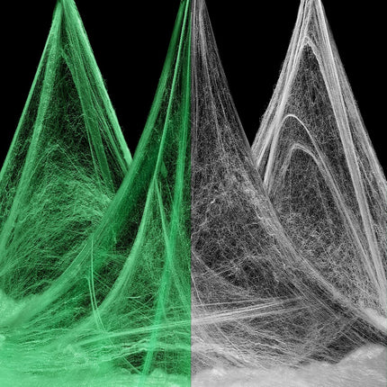 1600 Sq Ft Glow-in-the-Dark Halloween Spider Web, White Stretchy Creepy Web Decor