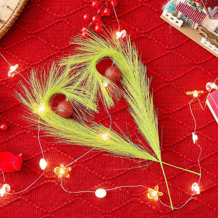 10PCS Christmas Tree Toppers 17.5 Inch Green Picks with Red Glitter Balls