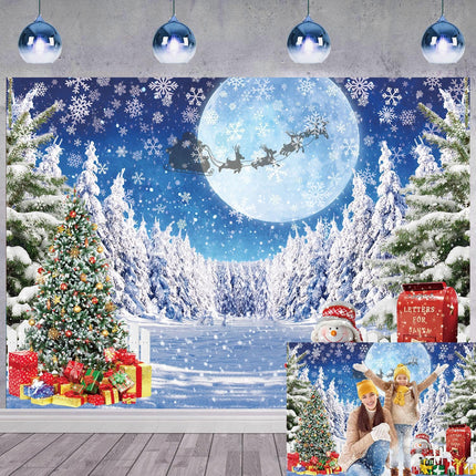 Blue Winter Christmas Backdrop 7x5FT – North Pole Snow Scene for Photos