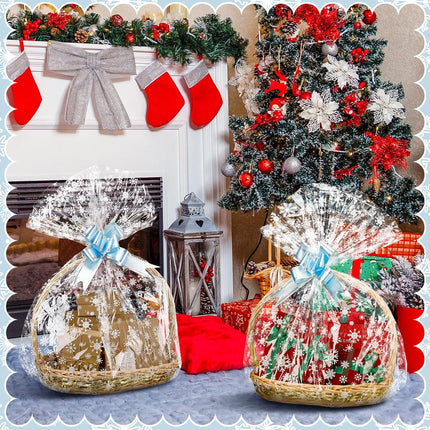 12PCS Large Christmas Cellophane Gift Bags – 40x28" with 10 Bows
