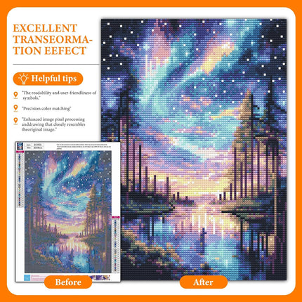 Diamond Art Kit for Adults, 12x16in Starry Sky 5D Aurora Landscape Diamond Painting