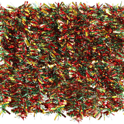 6 Pcs 39.4ft Christmas Tinsel Garland – Red, Green & Gold Metallic Decor