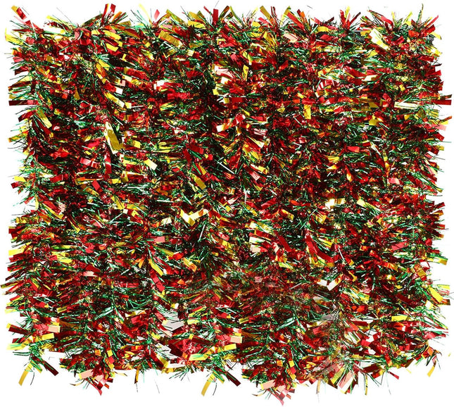 6 Pcs 39.4ft Christmas Tinsel Garland – Red, Green & Gold Metallic Decor