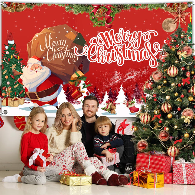 Christmas Backdrop Banner 72x45 Inch, Large Wall Decoration for Kids Holiday Parties
