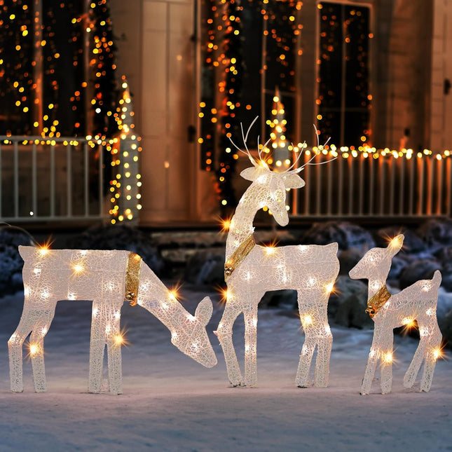 3-Piece Lighted 2D Reindeer Family – 60 LED Waterproof Outdoor Xmas Decor