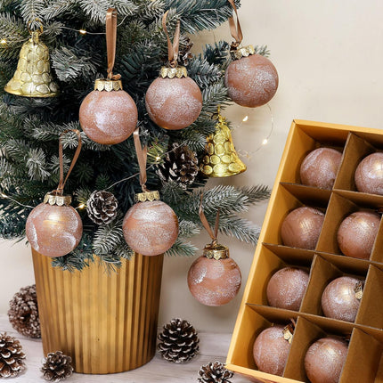 12PCS Rustic Christmas Ball Ornaments – Neutral Brown Shatterproof Tree Decorations