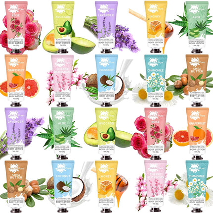 20 Pack Body Lotion – Travel Size Moisturizer with Shea Butter for Women