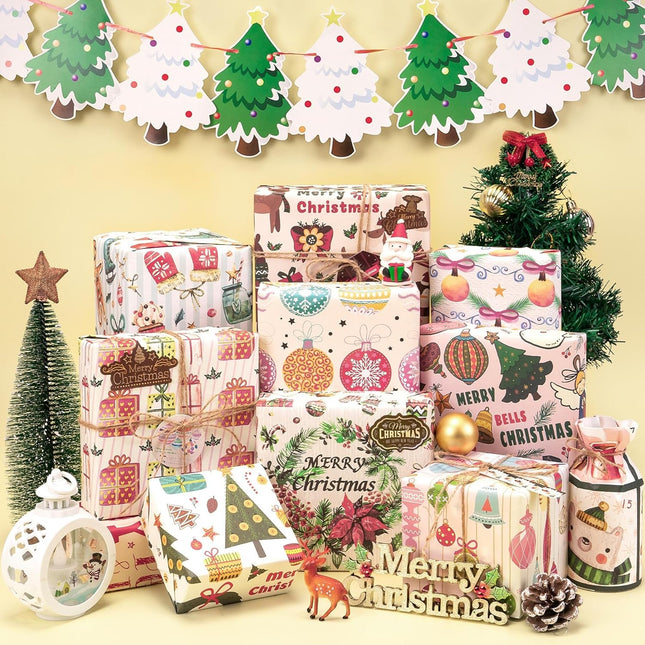 Christmas Gift Wrapping Set 11 Sheets 20 Tags 12 Stickers Holiday Decor