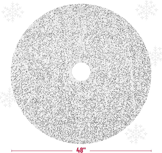 48 Inch Silver Christmas Tree Skirt Sequin Xmas Tree Floor Cover
