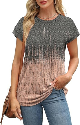 Women’s Summer Tops Short Sleeve Crew Neck Trendy Tunic Blouse