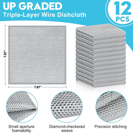 12PCS 3-Layer Non Scratch Wire Dishcloths Multipurpose Cleaning Rags