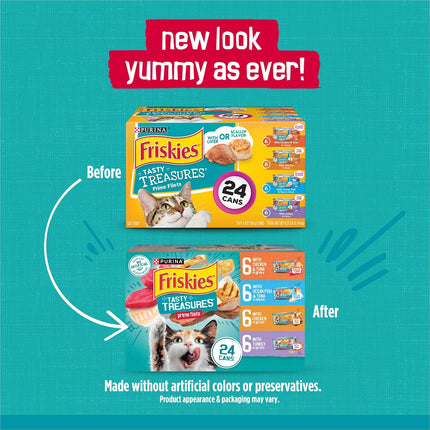 24-Pack Wet Cat Food – Tasty Treasures Prime Filets with Chicken, Tuna & Fish