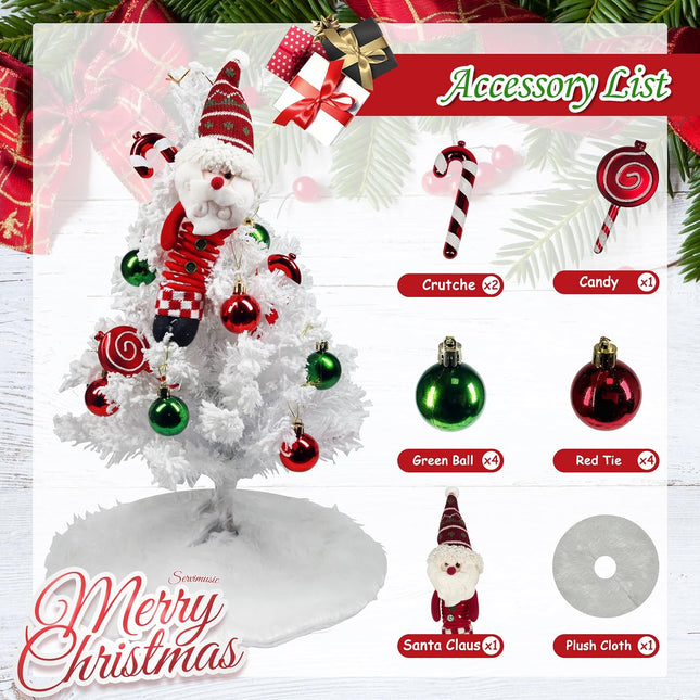 24-Inch Mini Artificial Christmas Tree 2 FT Lighted Tabletop with Santa Claus Doll Festive Decor