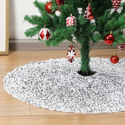 48 Inch Silver Christmas Tree Skirt Sequin Xmas Tree Floor Cover