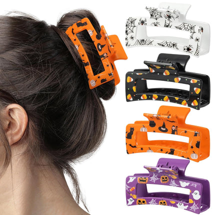 4-Piece Halloween Hair Claw Clips, Spider Pumpkin Ghost Witch Hat Costume Accessories