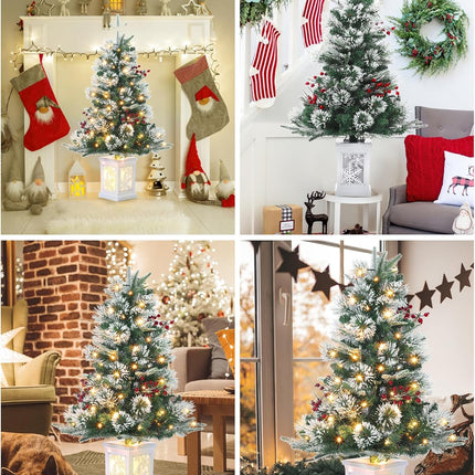 3FT Mini Prelit Christmas Tree – Snow Flocked, Warm White LEDs, White Base