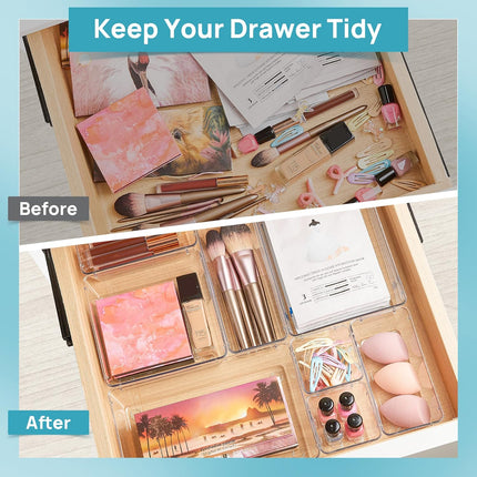 25-Piece Clear Drawer Organizer Set – 4 Sizes for Bathroom, Kitchen & Office