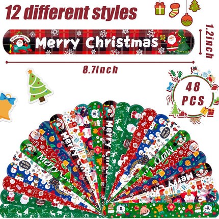 48PCS Christmas Slap Wristbands – 12 Snap Bracelets for Festive Holiday Fun