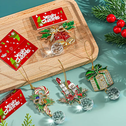 4-Piece Christmas Ornament Set – Candy Cane, Gift Box, Bell Hanging Ornaments for Xmas Tree
