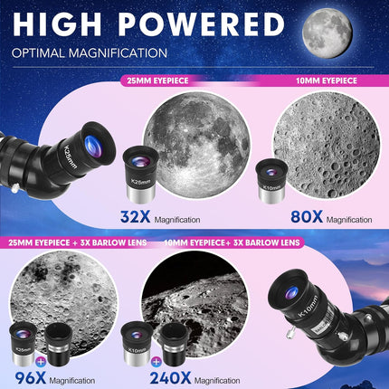 90mm Aperture Telescope for Adults – 800mm Refractor, AZ Mount, Tripod & Carry Bag