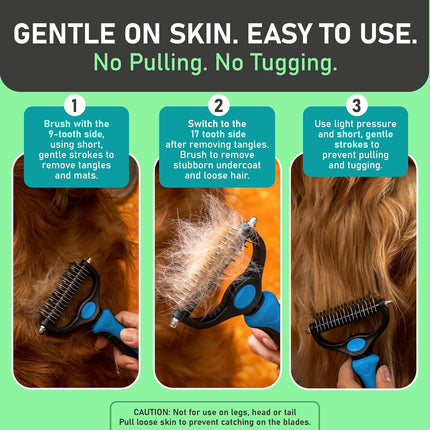 Double Sided Pet Grooming Rake for Dogs & Cats Deshedding Dematting Tool