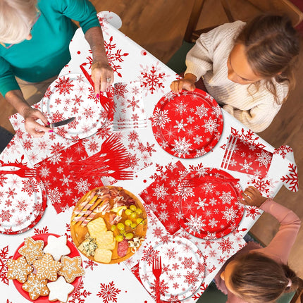 142-Piece Christmas Snowflake Party Supplies Red & White Plates and Napkins Set