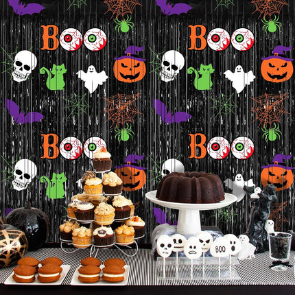 2-Pack Halloween Foil Fringe Curtains 3.3x6.6FT, Scary Party Photo Backdrop Decor