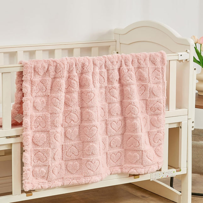 Light Pink Heart Baby Blanket 30x40 Inch, Soft Plush Sherpa Fleece for Newborns