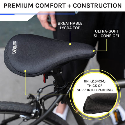 Bike Seat Cushion, Padded Gel Cover for Peloton & Most Exercise Spin Bikes, 10.5x7in