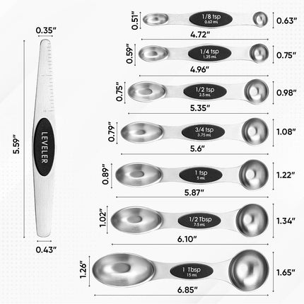8-Piece Stainless Steel Magnetic Measuring Spoons – Heavy Duty, Black