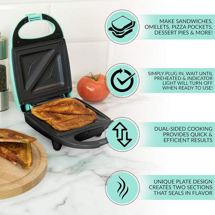 MyMini Personal Sandwich Maker Mint Green Nonstick Panini Press Pizza Pockets Quesadillas