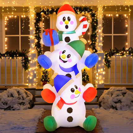 6ft Inflatable Stacked Snowman with Built-in LEDs, Indoor/Outdoor Xmas Decor