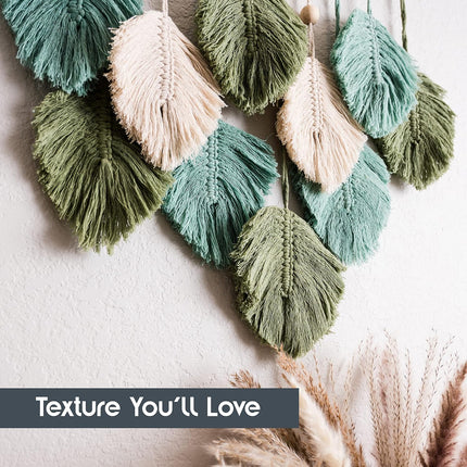 Macrame Wall Hanging Leaves, Large Boho Feather Tapestry, Green Sage Beige Decor