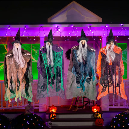 4-Piece 19.6in Hanging Witch Halloween Decorations, Flying Haunted House Yard Decor