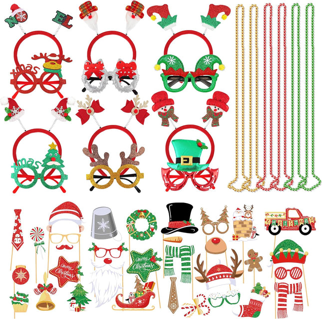 51PCS Xmas Party Props – Glasses & Headbands for Christmas Photo Booth & Favors
