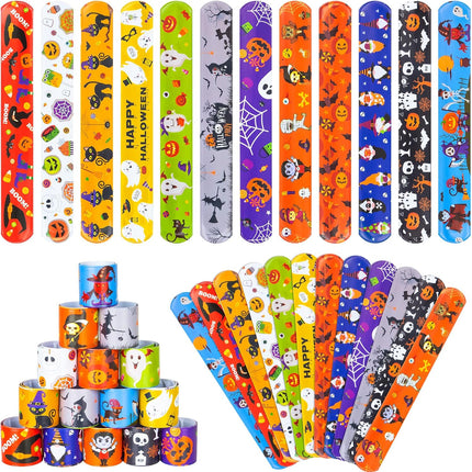 36-Piece Halloween Slap Bracelets, 12 Styles Colorful Kids Party Favor Wristbands