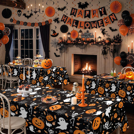 3-Pack 54x108in Halloween Disposable Plastic Tablecloths, Rectangle Party Table Covers