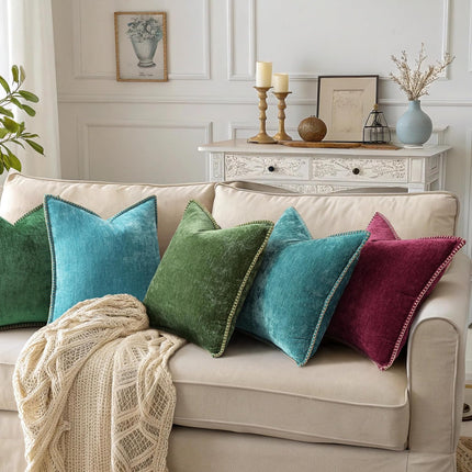 Spring Chenille Pillow Covers 18x18 – Set of 2 Farmhouse Velvet