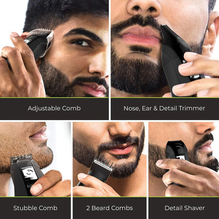 8-Piece All-in-One Grooming Kit for Men, Trimmer, Shaver, Clippers & Combs, Black