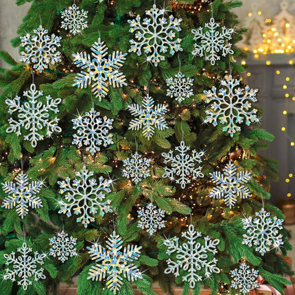 36PCS Christmas Snowflake Ornaments – Iridescent Hanging Holiday Decorations