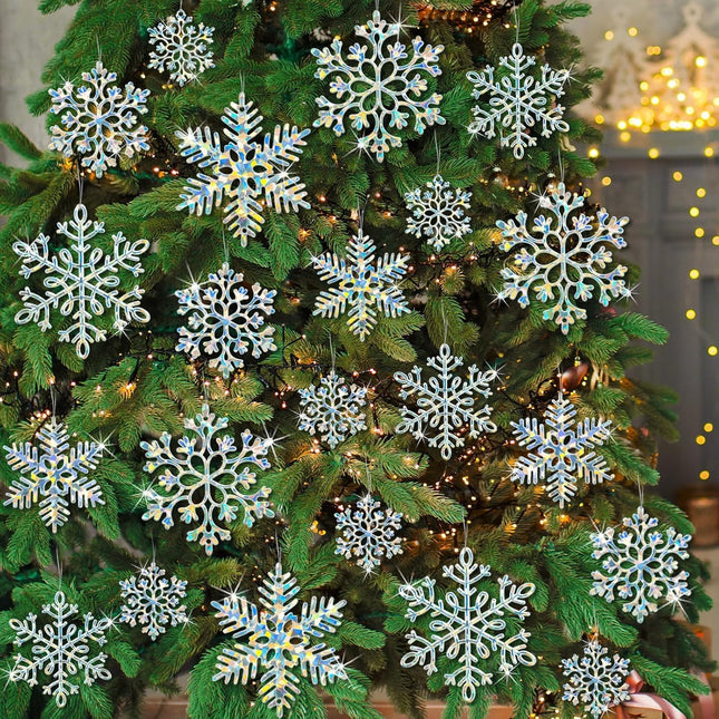 36PCS Christmas Snowflake Ornaments – Iridescent Hanging Holiday Decorations
