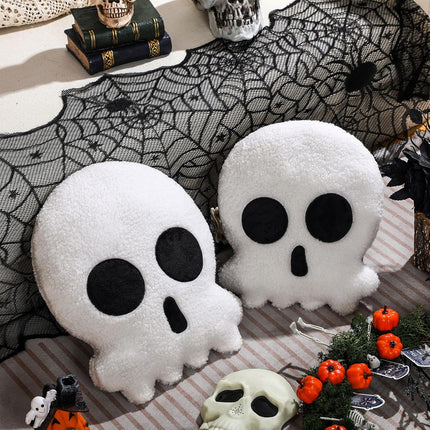 2-Piece Halloween Skull Skeleton Pillows, Crystal Velvet Gothic Decor, 14 & 12in