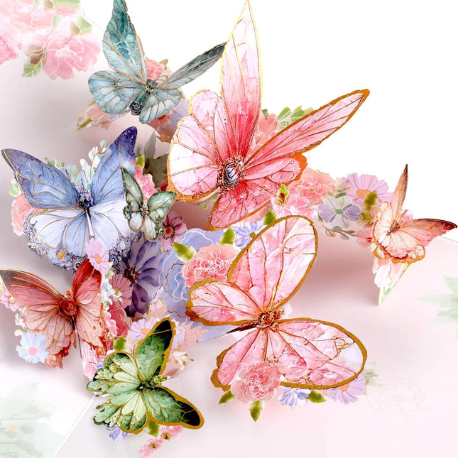 3D Butterfly Pop Up Greeting Card with Gold Edges, Note Card and Envelope, 5.7x7.7 Inch