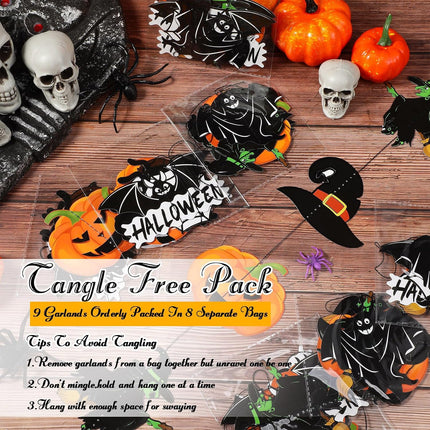 9-Piece Halloween Hanging Garland Set, Ghost Pumpkin Witch Bat Banners & Streamers