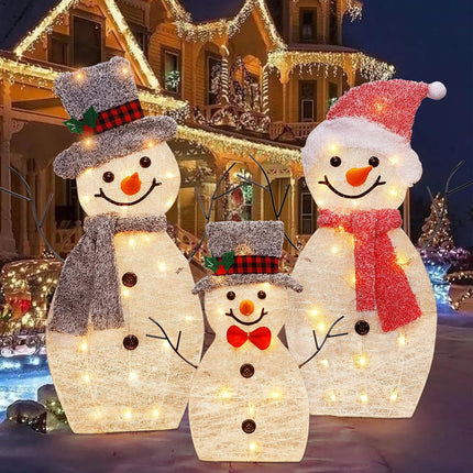 Christmas Lighted Snowman Family – 60 LED Lights, Collapsible Outdoor Decor