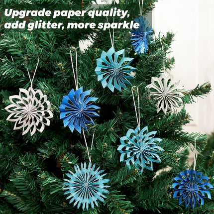 9pcs Blue Christmas Ornaments – 3D White Paper Snowflake Hanging Decor