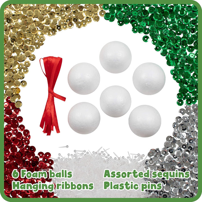 6PCS DIY Sequin Christmas Ornaments – All Materials Included for Kids