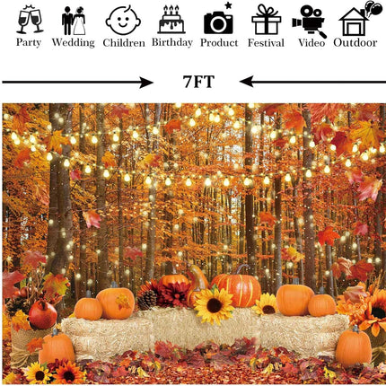 Autumn Photography Backdrop 7x5ft – Forest, Leaves, Pumpkin Decor